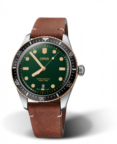 Watch Winder for watch Oris Divers 65 Divers Sixty-Five 40 Stainless Steel / Bronze / Green / Calf
