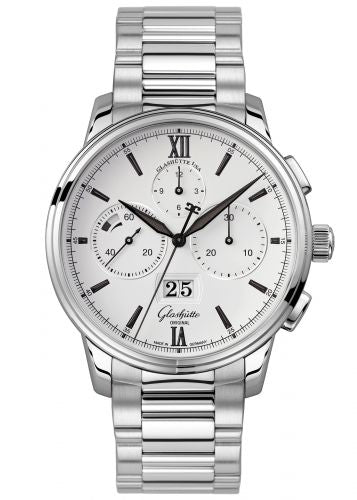 Remontoir à montres pour montre Glashütte Original Senator Senator Chronograph Panorama Date Stainless Steel / Argent / Bracelet