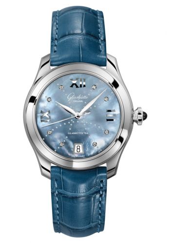 Remontoir à montres pour montre Glashütte Original Lady Serenade Lady Serenade Stainless Steel / Bleu MOP - Index Line / Alligator / Folding