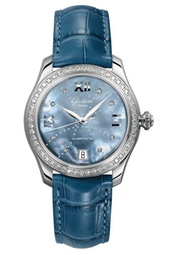 Remontoir à montres pour montre Glashütte Original Lady Serenade Lady Serenade Stainless Steel / Diamond / Bleu MOP - Index Line / Alligator / Folding