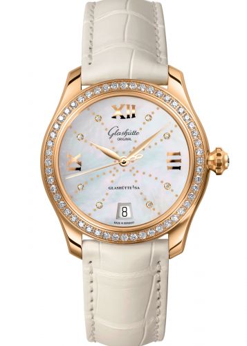 Remontoir à montres pour montre Glashütte Original Lady Serenade Lady Serenade Rose Or / Diamond / MOP - Index Line / Alligator / Folding
