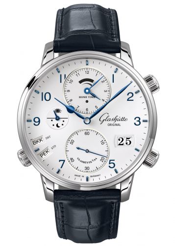 Uhrenbeweger für Uhr Glashütte Original Senator Senator Cosmopolite Stainless Steel / Silver-Arabic / Alligator