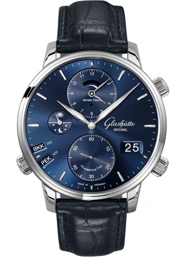 Uhrenbeweger für Uhr Glashütte Original Senator Senator Cosmopolite Stainless Steel / Blue / Alligator / Pin