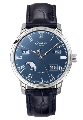 Uhrenbeweger für Uhr Glashütte Original Senator Senator Perpetual Calendar Stainless Steel / Blue / Alligator / Pin