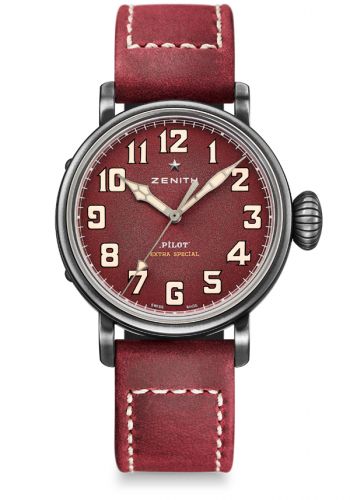 Remontoir à montres pour montre Zenith Pilot Pilot Type 20 Extra Special 40 Aged Stainless Steel / Burgundy