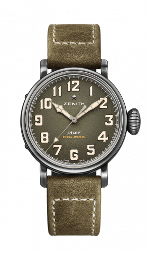 Remontoir à montres pour montre Zenith Pilot Pilot Type 20 Special Edition Aged Stainless Steel / Verte