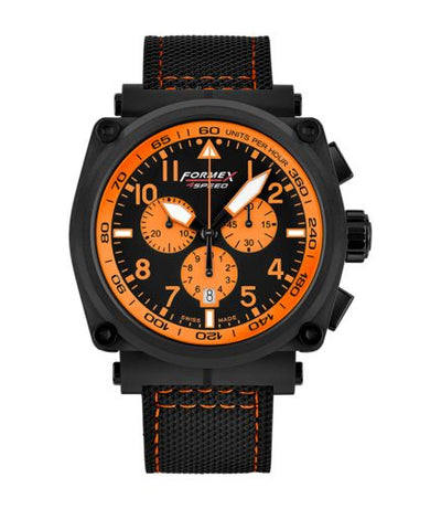 Remontoir à montres pour montre Formex Pilot Pilot Quartz Chronograph PVD / Noire - Orange / Calf