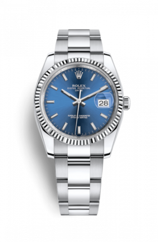 Watch Winder for watch Rolex Date Oyster Perpetual Date 34 Stainless Steel Fluted / Oyster / Blue