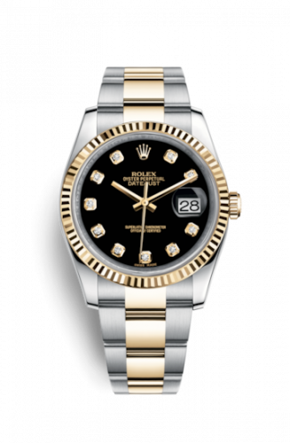 Remontoir à montres pour montre Rolex Datejust 36 Datejust 36 Rolesor Yellow Fluted / Oyster / Noire Diamond