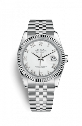 Remontoir à montres pour montre Rolex Datejust 36 Datejust 36 Stainless Steel Fluted / Jubilee / Blanc Roman