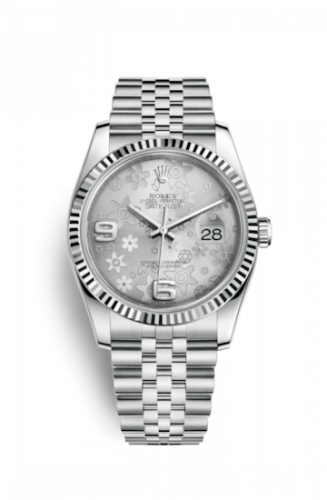 Remontoir à montres pour montre Rolex Datejust 36 Datejust 36 Stainless Steel Fluted / Jubilee / Argent Floral