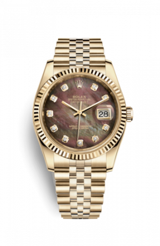 Remontoir à montres pour montre Rolex Datejust 36 Datejust 36 Yellow Or Fluted / Jubilee / Noire MOP