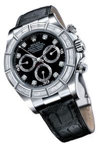 Remontoir à montres pour montre Rolex Daytona Daytona Or Blanc 24 Baguette Strap Noire Diamond