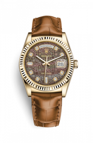 Remontoir à montres pour montre Rolex Day-Date 36 Day-Date 36 Yellow Or / Strap / Noire Computer Diamonds