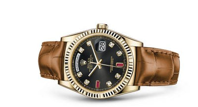 Remontoir à montres pour montre Rolex Day-Date 36 Day-Date 36 Yellow Or / Strap / Noire Diamond Rubies