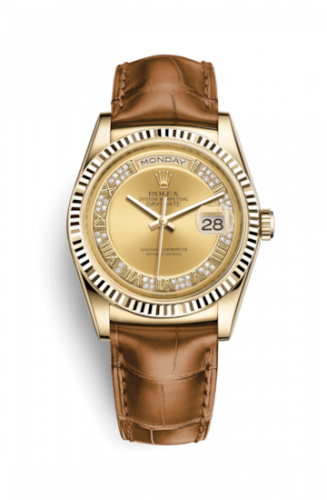 Remontoir à montres pour montre Rolex Day-Date 36 Day-Date 36 Yellow Or Fluted / Strap / Champagne Diamonds