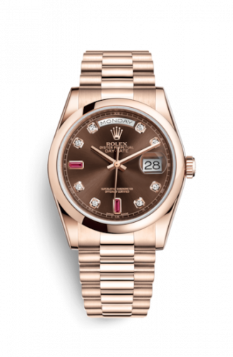 Remontoir à montres pour montre Rolex Day-Date 36 Day-Date 36 Everose Domed / President / Chocolate Diamonds Rubies