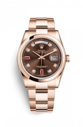Remontoir à montres pour montre Rolex Day-Date 36 Day-Date 36 Everose Domed / Oyster / Chocolate Diamonds Rubies