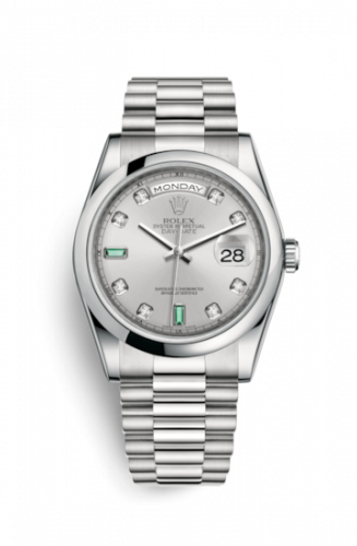 Remontoir à montres pour montre Rolex Day-Date 36 Day-Date 36 Platinum Domed / President / Argent Diamond Emerald