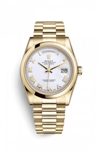 Remontoir à montres pour montre Rolex Day-Date 36 Day-Date 36 Yellow Or Domed / President / Blanc Roman