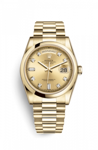 Remontoir à montres pour montre Rolex Day-Date 36 Day-Date 36 Yellow Or Domed / President / Champagne Diamond