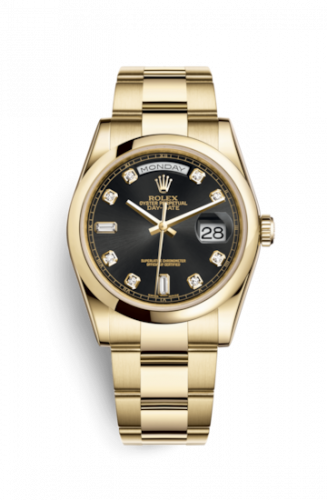 Remontoir à montres pour montre Rolex Day-Date 36 Day-Date 36 Yellow Or Domed / Oyster / Noire Diamonds