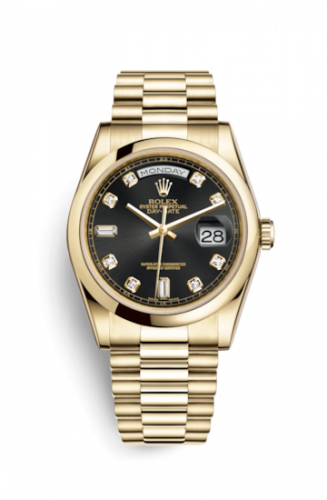 Remontoir à montres pour montre Rolex Day-Date 36 Day-Date 36 Yellow Or Domed / President / Noire Diamonds