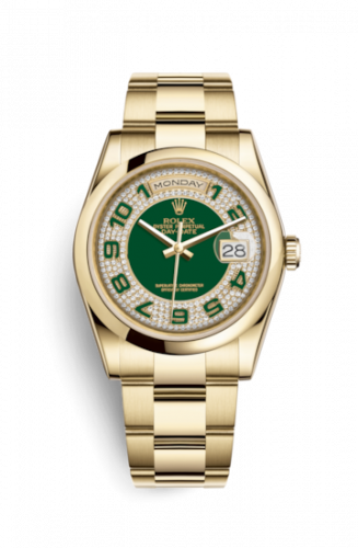Remontoir à montres pour montre Rolex Day-Date 36 Day-Date 36 Yellow Or Domed / Oyster / Verte Paved