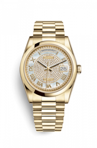 Remontoir à montres pour montre Rolex Day-Date 36 Day-Date 36 Yellow Or Domed / President / Paved Roman