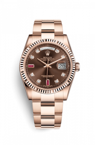 Remontoir à montres pour montre Rolex Day-Date 36 Day-Date 36 Everose Fluted / Oyster / Chocolate Diamonds Rubies