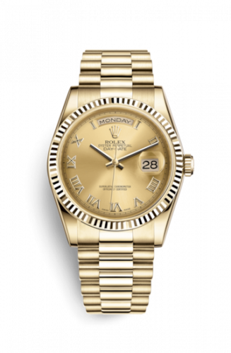 Remontoir à montres pour montre Rolex Day-Date 36 Day-Date 36 Yellow Or Fluted / President / Champagne Roman