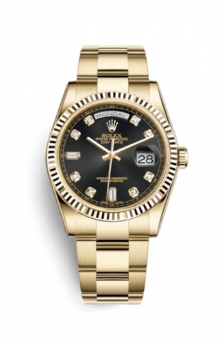 Remontoir à montres pour montre Rolex Day-Date 36 Day-Date 36 Yellow Or Fluted / Oyster / Noire Diamonds