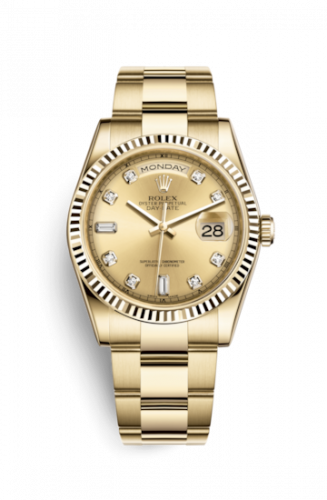 Remontoir à montres pour montre Rolex Day-Date 36 Day-Date 36 Yellow Or Fluted / Oyster / Champagne Diamond