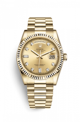 Remontoir à montres pour montre Rolex Day-Date 36 Day-Date 36 Yellow Or Fluted / President / Champagne Diamonds