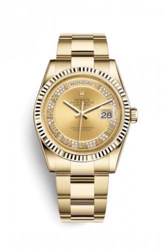 Remontoir à montres pour montre Rolex Day-Date 36 Day-Date 36 Yellow Or Fluted / Oyster / Champagne Diamond