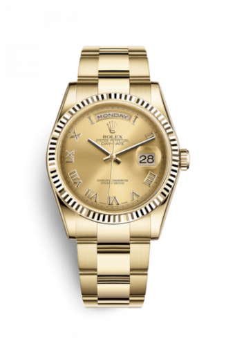 Remontoir à montres pour montre Rolex Day-Date 36 Day-Date 36 Yellow Or Fluted / Oyster / Champagne Roman