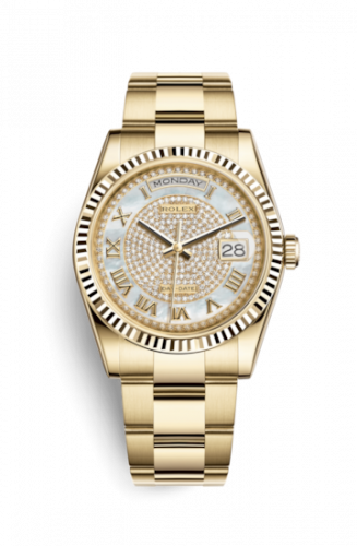 Remontoir à montres pour montre Rolex Day-Date 36 Day-Date 36 Yellow Or Fluted / Oyster Diamond / Paved Roman