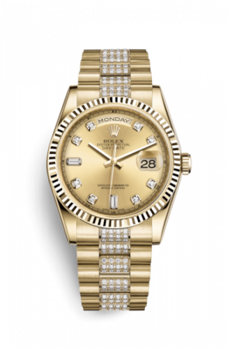 Remontoir à montres pour montre Rolex Day-Date 36 Day-Date 36 Yellow Or Fluted / President Diamonds / Champagne Diamond