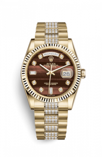 Remontoir à montres pour montre Rolex Day-Date 36 Day-Date 36 Yellow Or Fluted / President Diamonds / Bull's Eye