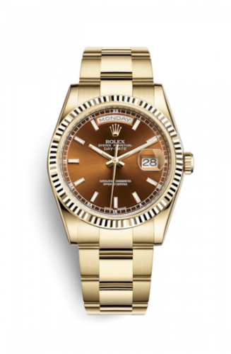Remontoir à montres pour montre Rolex Day-Date 36 Day-Date 36 Yellow Or Fluted / Oyster / Cognac