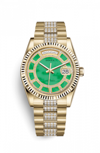 Remontoir à montres pour montre Rolex Day-Date 36 Day-Date 36 Yellow Or Fluted / President Diamonds / Verte Jade Carousel