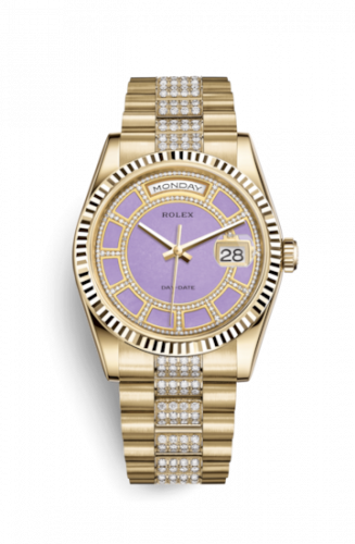 Remontoir à montres pour montre Rolex Day-Date 36 Day-Date 36 Yellow Or Fluted / President Diamonds / Lavender Jade Carousel