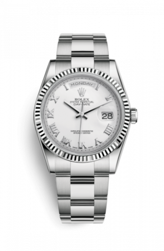 Remontoir à montres pour montre Rolex Day-Date 36 Day-Date 36 Or Blanc Fluted / Oyster / Blanc Roman