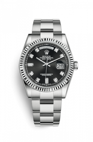 Remontoir à montres pour montre Rolex Day-Date 36 Day-Date 36 Or Blanc Fluted / Oyster / Noire Diamonds