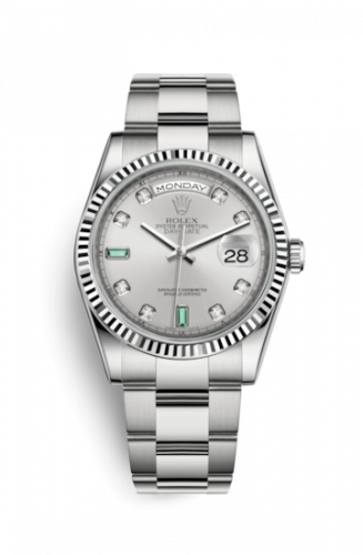 Remontoir à montres pour montre Rolex Day-Date 36 Day-Date 36 Or Blanc Fluted / Oyster / Argent Diamond Emerald
