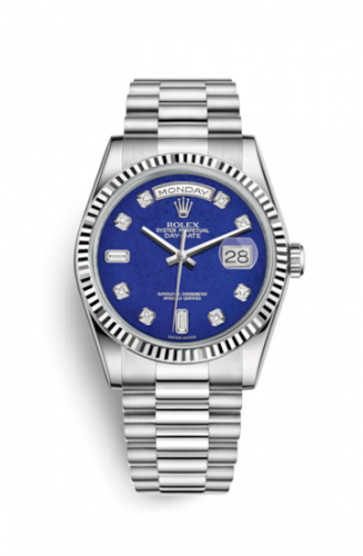 Remontoir à montres pour montre Rolex Day-Date 36 Day-Date 36 Or Blanc Fluted / President / Lapis Lazuli