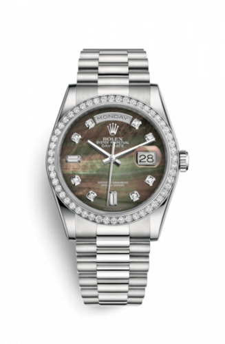 Remontoir à montres pour montre Rolex Day-Date 36 Day-Date 36 Platinum Diamonds / President / Noire MOP