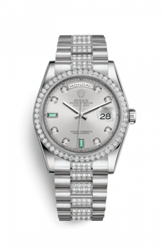 Remontoir à montres pour montre Rolex Day-Date 36 Day-Date 36 Platinum Diamonds / President Diamonds / Argent Diamond Emerald