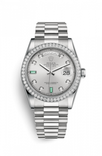 Remontoir à montres pour montre Rolex Day-Date 36 Day-Date 36 Platinum Diamonds / President / Argent Diamond Emerald