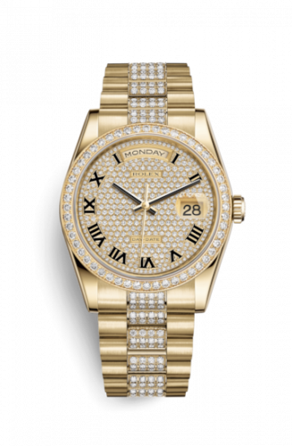 Remontoir à montres pour montre Rolex Day-Date 36 Day-Date 36 Yellow Or Diamonds / President Diamond / Paved Roman
